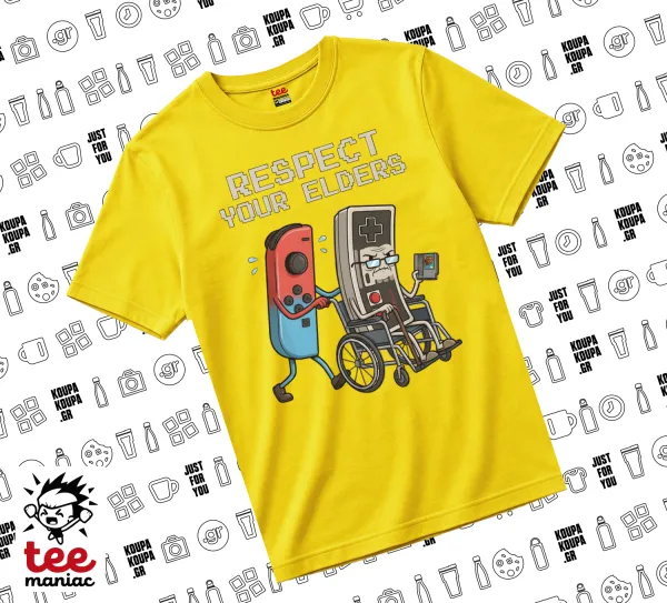 Respect your Elders — Κίτρινο Άνετο παιδικό T-Shirt από 100% βαμβάκι, για κάθε μέρα. Vegan & OEKO-TEX πιστοποιημένο.