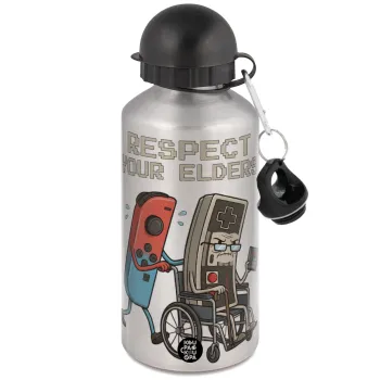 Respect your Elders, Μεταλλικό παγούρι νερού, Ασημένιο, αλουμινίου 500ml