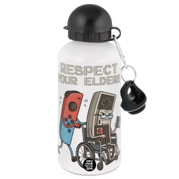 Respect your Elders, Μεταλλικό παγούρι νερού, Λευκό, αλουμινίου 500ml