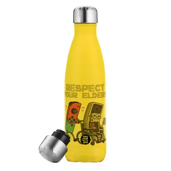 Respect your Elders, Yellow Stainless Steel Metallic Thermos, double-walled, 500ml