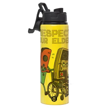 Respect your Elders, Metallic water bottle with safety lid, 850ml aluminum