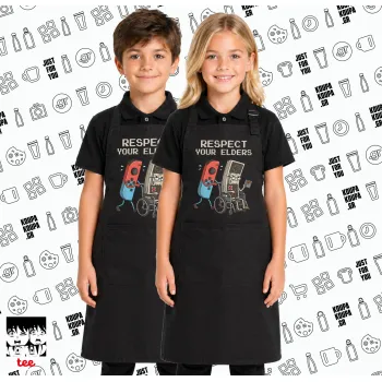 Respect your Elders, Μαύρη ΠΑΙΔΙΚΗ Ποδιά μακριά Σεφ ολόσωμη με τσέπες