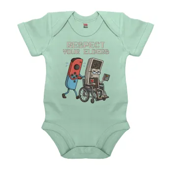 Respect your Elders, Βρεφικό φορμάκι μωρού, 0-18 μηνών, mint (Μέντα), 100% Organic Cotton, κοντομάνικο