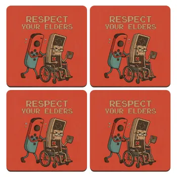 Respect your Elders, ΣΕΤ x4 Σουβέρ ξύλινα τετράγωνα plywood (9cm)