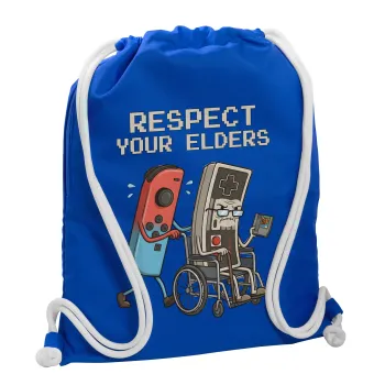 Respect your Elders, Τσάντα πλάτης πουγκί GYMBAG Μπλε, με τσέπη (40x48cm) & χονδρά κορδόνια