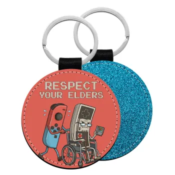 Respect your Elders, Μπρελόκ Δερματίνη, στρογγυλό ΜΠΛΕ (5cm)