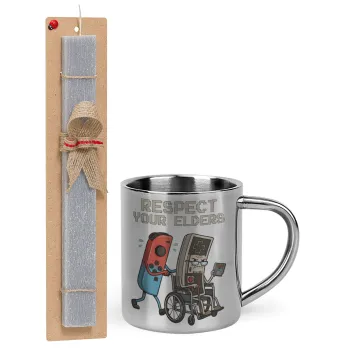 Respect your Elders, Easter Set, metallic thermal cup (300ml) & Easter aromatic flat candle (30cm) (GRAY)