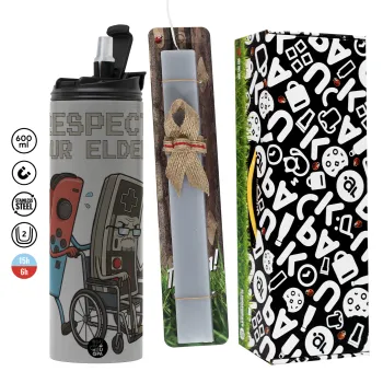 Respect your Elders, Easter candle with Grey Tumbler Thermo 600ml & aromatic flat candle (30cm) (GREY)