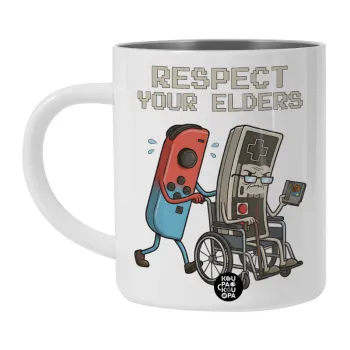 Respect your Elders, BIG Mug Stainless steel double wall (450ml, White)