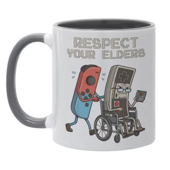 Respect your Elders, Κούπα χρωματιστή γκρι, κεραμική, 330ml