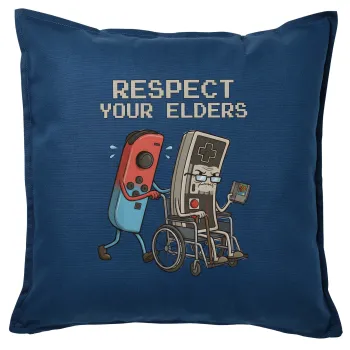 Respect your Elders, Μαξιλάρι καναπέ Μπλε 100% βαμβάκι, περιέχεται το γέμισμα (50x50cm)