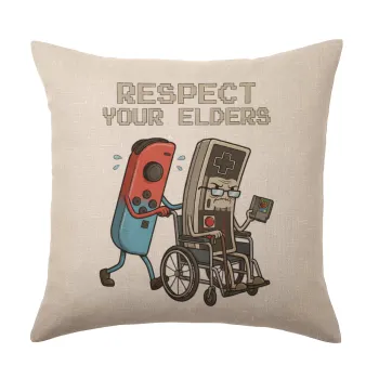 Respect your Elders, Μαξιλάρι καναπέ ΛΙΝΟ 40x40cm περιέχεται το  γέμισμα