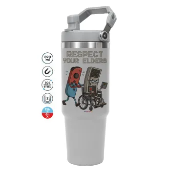Respect your Elders, ΓΚΡΙ χρώματος Θερμός Ανοξείδωτο 890ml (30oz) με χερούλι