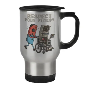 Respect your Elders, Κούπα ταξιδιού ανοξείδωτη με καπάκι, διπλού τοιχώματος (θερμό) 450ml