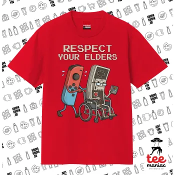 Respect your Elders, Κλασικό T-Shirt, διπλής ραφής, χωρίς πλευρικές ραφές ΚΟΚΚΙΝΟ από 100% βαμβάκι. Vegan & OEKO-TEX πιστοποιημένο.
