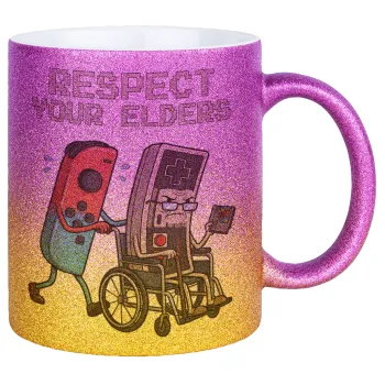 Respect your Elders, Κούπα Χρυσή/Ροζ Glitter, κεραμική, 330ml