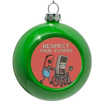 Respect your Elders, Green Christmas tree ornament bauble 8cm
