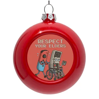Respect your Elders, Red Christmas tree ornament bauble 8cm