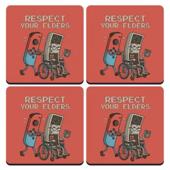 Respect your Elders, ΣΕΤ 4 Σουβέρ ξύλινα τετράγωνα (9cm)