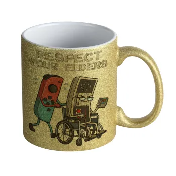 Respect your Elders, Κούπα Χρυσή Glitter που γυαλίζει, κεραμική, 330ml