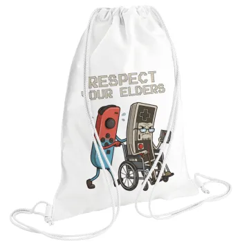 Respect your Elders, Backpack pouch GYMBAG white (28x40cm)