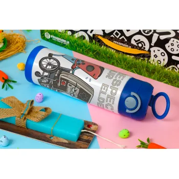 Respect your Elders, Easter candle, Childrens hot water bottle, stainless steel, with safety straw, BLUE (500ml)