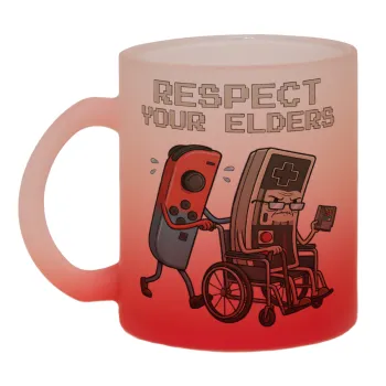 Respect your Elders, Κούπα γυάλινη δίχρωμη με βάση το κόκκινο ματ, 330ml