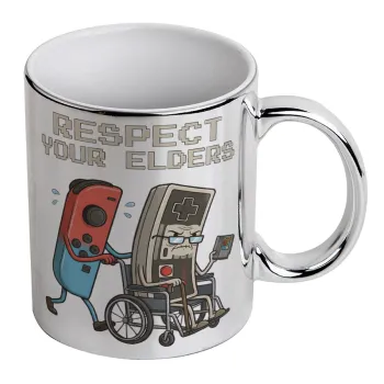 Respect your Elders, Mug ceramic, silver mirror, 330ml