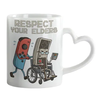 Respect your Elders, Κούπα καρδιά χερούλι λευκή, κεραμική, 330ml