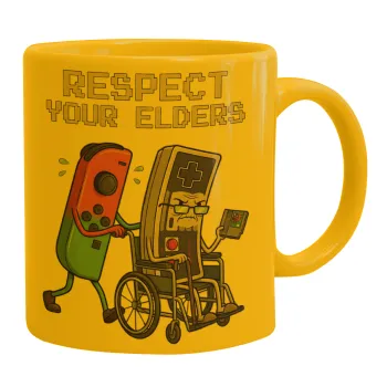 Respect your Elders, Κούπα, κεραμική κίτρινη, 330ml