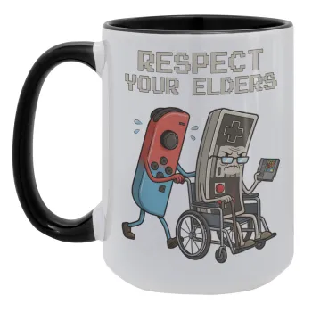 Respect your Elders, Κούπα Mega 15oz, κεραμική Μαύρη, 450ml