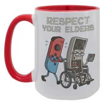 Respect your Elders, Κούπα Mega 15oz, κεραμική Κόκκινη, 450ml
