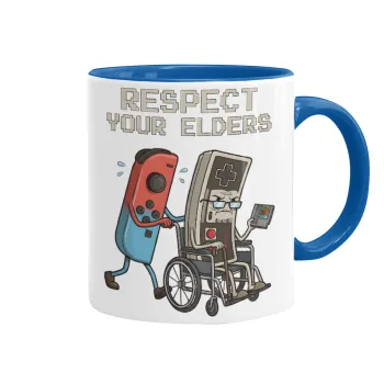 Respect your Elders, Κούπα χρωματιστή μπλε, κεραμική, 330ml