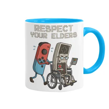 Respect your Elders, Κούπα χρωματιστή γαλάζια, κεραμική, 330ml