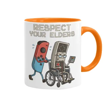 Respect your Elders, Κούπα χρωματιστή πορτοκαλί, κεραμική, 330ml