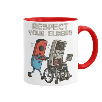 Respect your Elders, Mug colored red, ceramic, 330ml