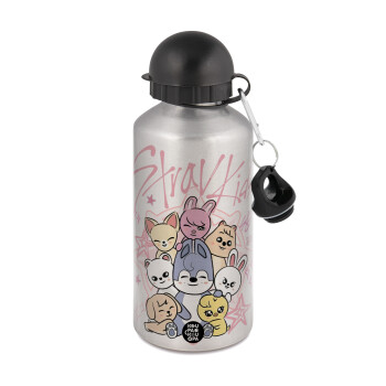 Stray Kids Pink, Μεταλλικό παγούρι νερού, Ασημένιο, αλουμινίου 500ml