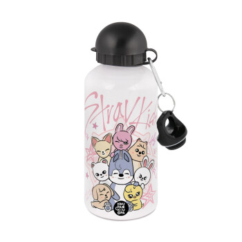 Stray Kids Pink, Metal water bottle, White, aluminum 500ml