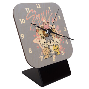 Stray Kids Pink, Quartz Table clock in natural wood (10cm)