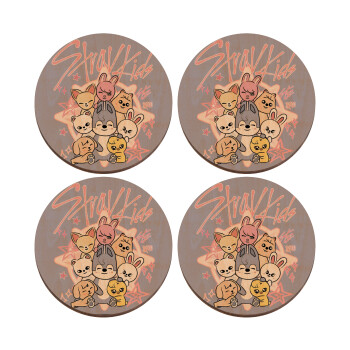 Stray Kids Pink, ΣΕΤ x4 Σουβέρ ξύλινα στρογγυλά plywood (9cm)