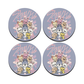 Stray Kids Pink, SET of 4 round wooden coasters (9cm)