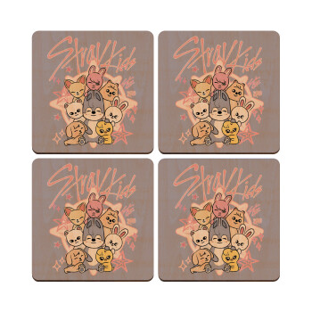 Stray Kids Pink, ΣΕΤ x4 Σουβέρ ξύλινα τετράγωνα plywood (9cm)