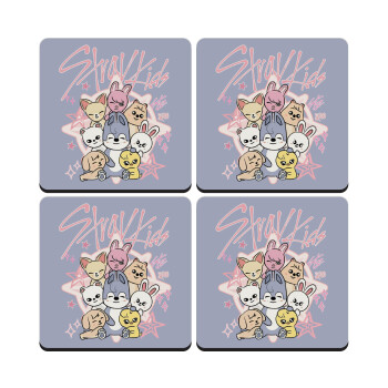 Stray Kids Pink, ΣΕΤ 4 Σουβέρ ξύλινα τετράγωνα (9cm)