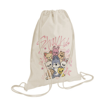 Stray Kids Pink, Backpack bag GYMBAG natural (28x40cm)