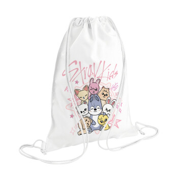 Stray Kids Pink, Backpack pouch GYMBAG white (28x40cm)