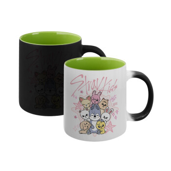 Stray Kids Pink, Κούπα Μαγική εσωτερικό πράσινο, κεραμική 330ml που αλλάζει χρώμα με το ζεστό ρόφημα