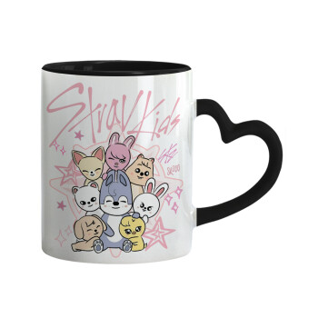 Stray Kids Pink, Mug heart black handle, ceramic, 330ml