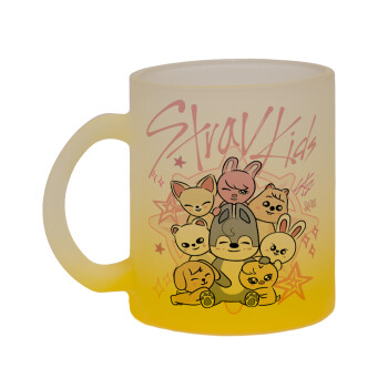 Stray Kids Pink, Κούπα γυάλινη δίχρωμη με βάση το κίτρινο ματ, 330ml