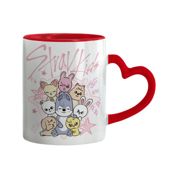Stray Kids Pink, Κούπα καρδιά χερούλι κόκκινη, κεραμική, 330ml