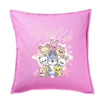 Stray Kids Pink, Μαξιλάρι καναπέ ΡΟΖ 100% βαμβάκι, περιέχεται το γέμισμα (50x50cm)